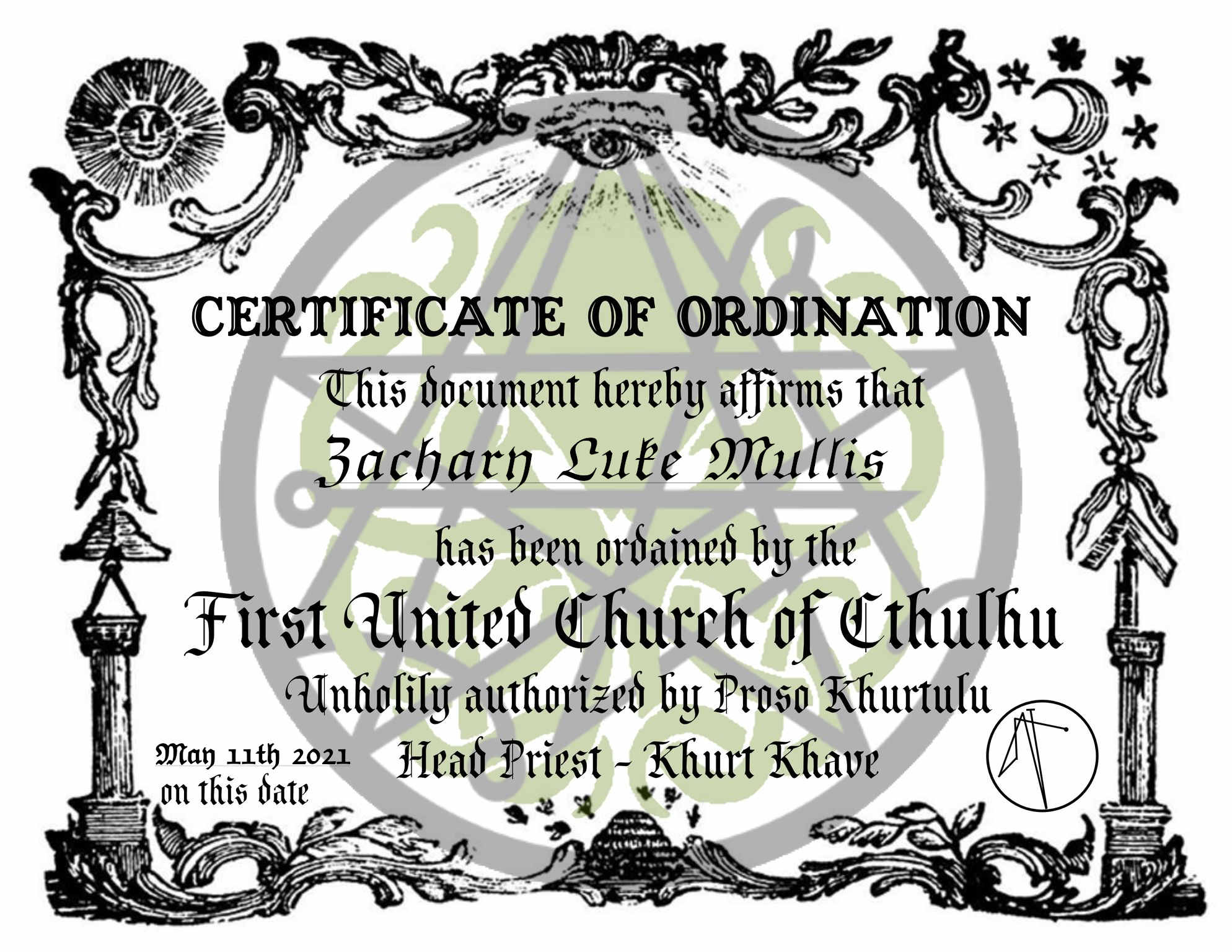 Certificate of Ordination